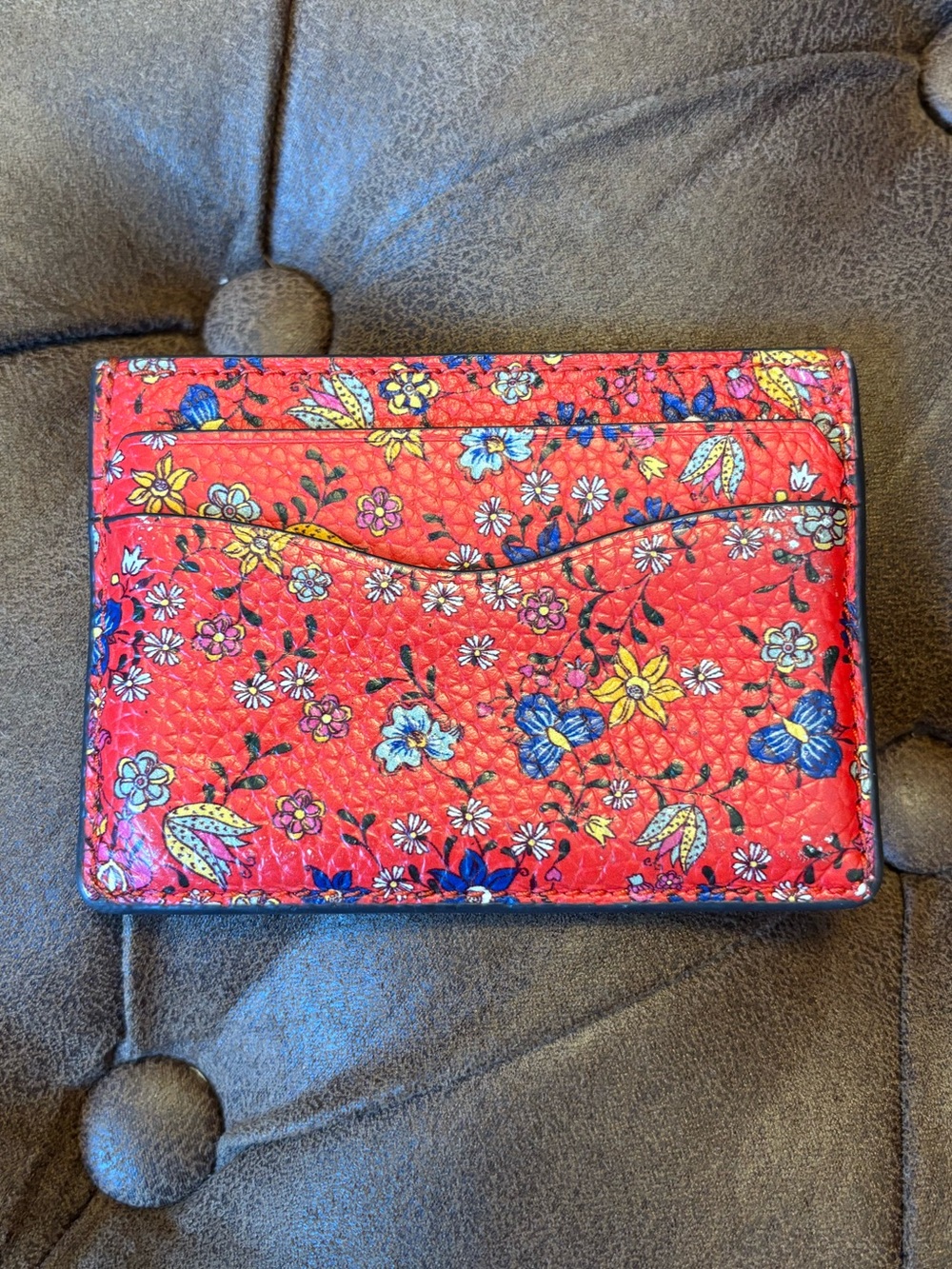 Tory Burch Red Floral Logo Slim Card Holder Wallet - Picture 4 of 5
